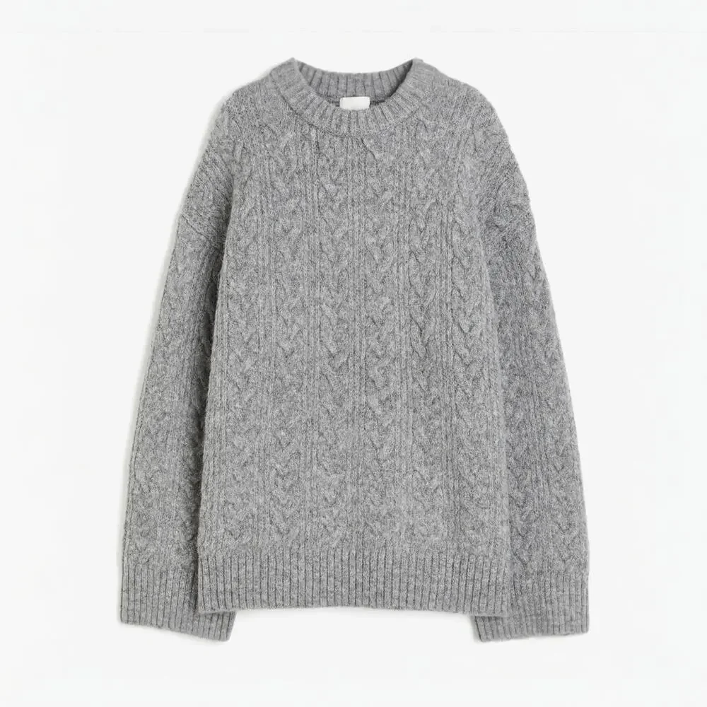 H&M Oversized Cable Knit Boxy Fit Jumper Sweater in Gray Size XL